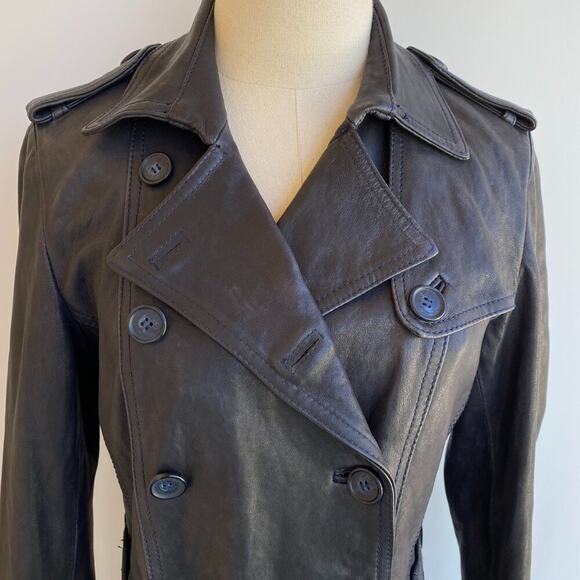 Vincent's Gunmetal Leather Peacoat Trenchcoat Italian Artisan sz 42, US 4-6 - Picture 3 of 16